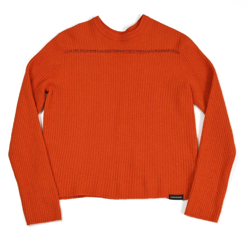 Vintage 90s Abercrombie & Fitch Lambs Wool‎ Knit Crew Neck Sweater XL Orange